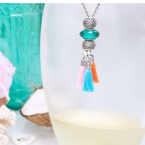 Authentic pandora heart & blue tassel necklace
